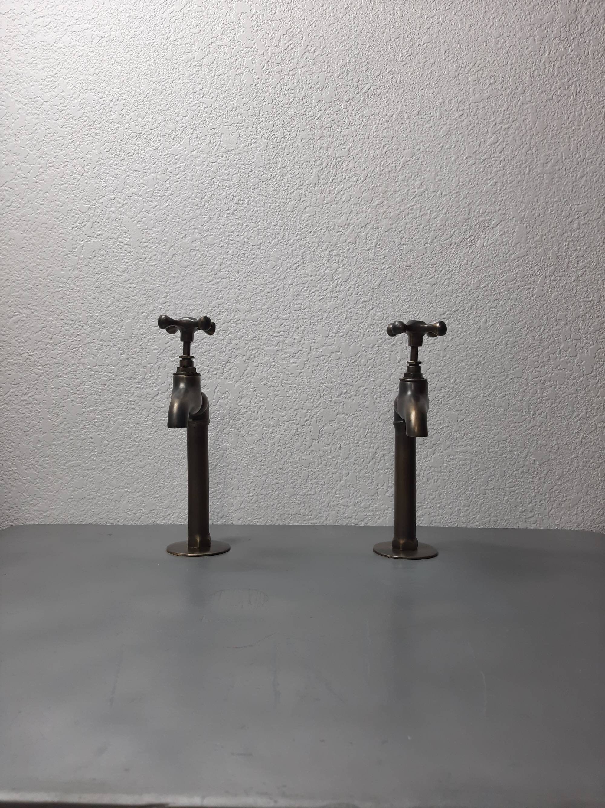 Countertop Brass Taps With Upstands, Brass Pair Taps, Oil-rubbed Brass ...