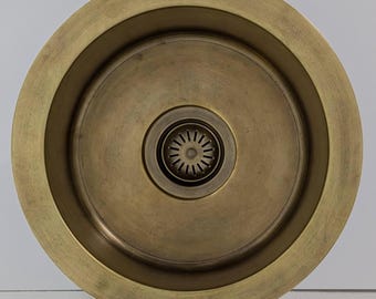 Brushed Brass Undermount Bar Sink: 12 Inch Round Bathroom Kitchen Sink.