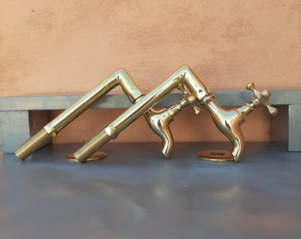 Unlacquered brass taps faucet with upstands, sink brass kitchen taps ,countertop bib pair faucets.