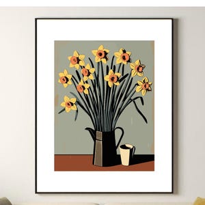 Tulpen und Kaffeekanne Druck, Wandkunst, Küchen Poster, Kaffee und Blumen, Skurriles Küchendekor, Drucke für die Wand, Kunstdruck, jetzt im Trend.