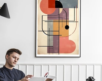 Impresión geométrica minimalista: arte mural abstracto moderno de mediados de siglo