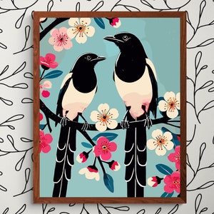 Impresión de pájaros de jardín de urraca / Impresionante obra de arte de aves para la decoración del hogar y la cocina / Regalo para amantes de la naturaleza, Tendencia ahora, Regalo para ella