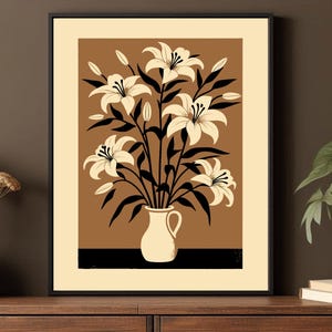 Lily Art Print: White Lilies in Milk Jug, Colorful Floral Wall Decor