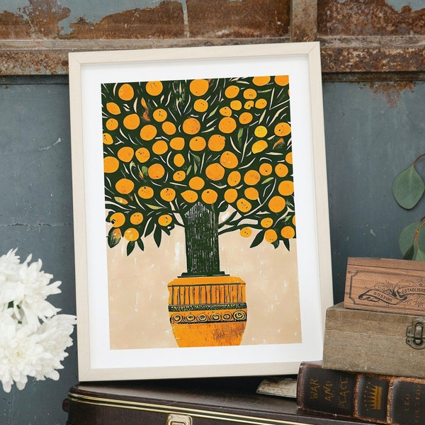 Orange Tree Print, Kitchen Wall Art | Dining Room Wall Decor | Kitchen Decor | Kitchen Prints | Fruits Prints | Modern Print