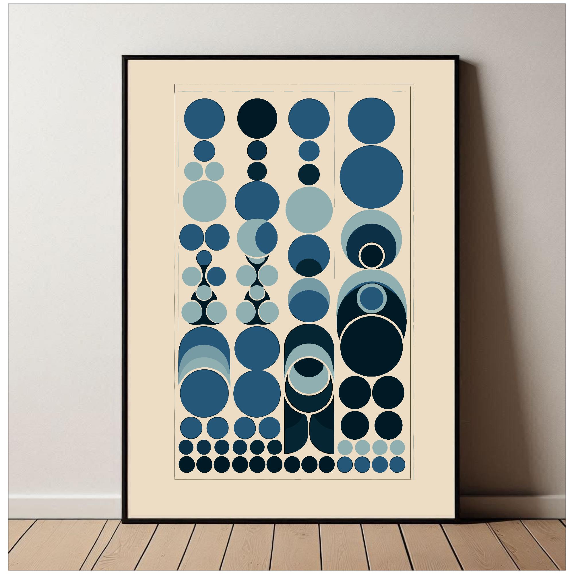 Lámina de arte abstracto enmarcada: Decoración de pared geométrica moderna, marco de madera negro