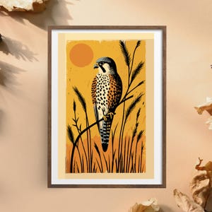 Impresión de pájaros de jardín de cernícalo, arte de pared de pájaros en una rama, obra de arte de acuarela de pájaros, regalo para amantes de las aves, decoración de observación de aves
