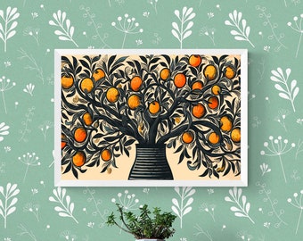 Framed Orange Tree Art Print: Botanical Home Decor