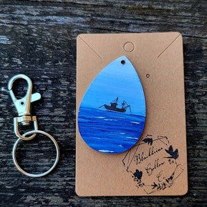 Handbemalte Fischerboot Keychain Anhänger Ohrringe