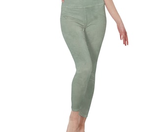 Legging vert sauge taille haute effet vieilli pour femmes, couleur délavée de TP à TG
