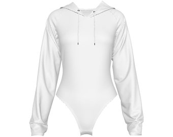 Women’s Sleek White Hooded Bodysuit – Smooth, Chic, and Perfectly Fitted