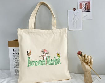 Canvas Tote Bag Printed in USA|DTF Farmers Market Reusable Shopping Bag  Farmers Market Farm Animals