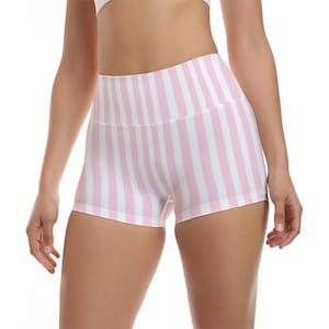 Pink And White Striped All-Over Print Women&#39;s Ultra-Short Yoga Shorts