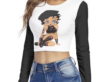 Camiseta corta de cuello redondo para mujer con estampado de dibujos animados de Betty Boop de estilo gótico