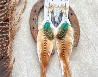 Fringe Feather Earrings: Leather Western Statement Earrings