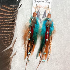 Turquoise Feather Earrings: Boho Western Statement Jewelry