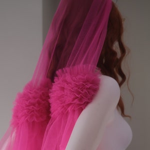 Magenta Wedding Veil With Ruffles Pink Ruffle Veil