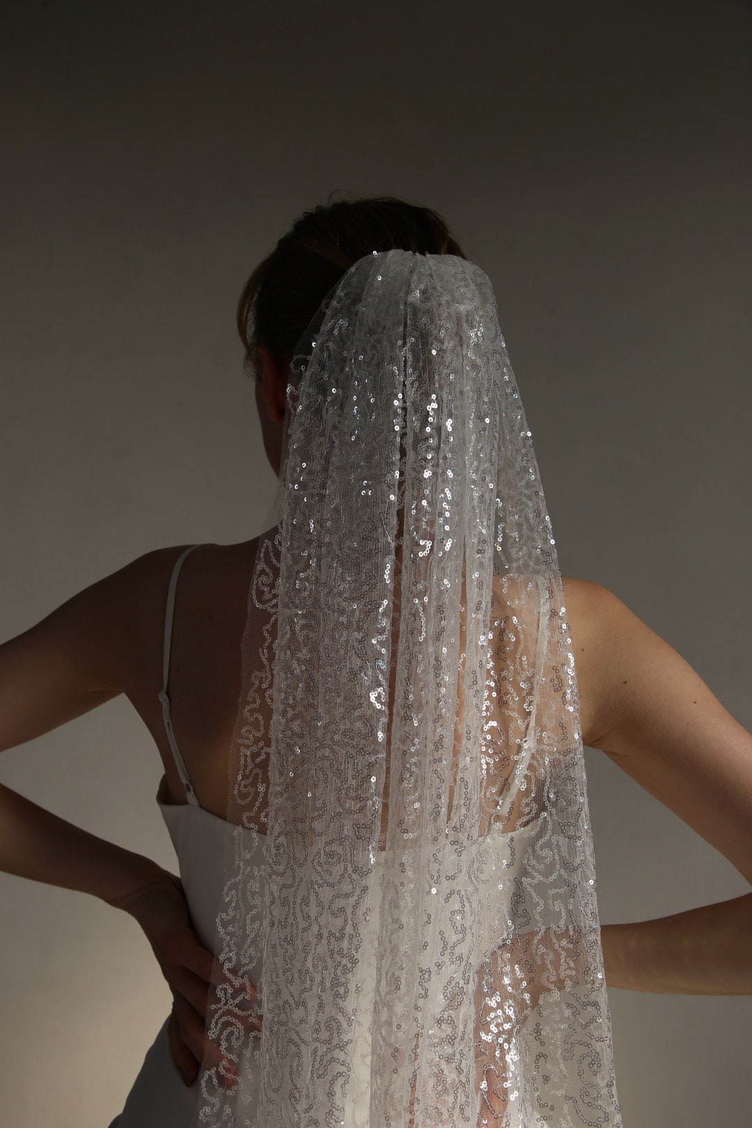 Sequin Veil Ivory Veil With Sequins Sparkly Veil Tulle With Sequins Etsy