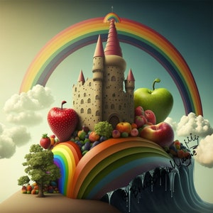Fruit Kingdom Castle World (Digital Download,Digital Art Print, AI Generated, Wall Art, AI Art, Home Decor, Printable)