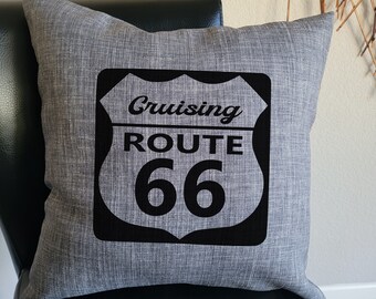 Route 66 Pillow Cover, Classic Highway Sign Design, Man Cave Decor