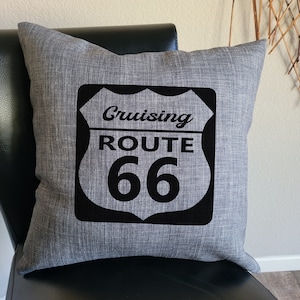 Route 66 Pillow Cover, Classic Highway Pillow Cover, Man Cave Decor, Guys Gift,