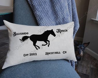 Personalized Horse Ranch Pillow Cover: Farmhouse Style New Home Gift