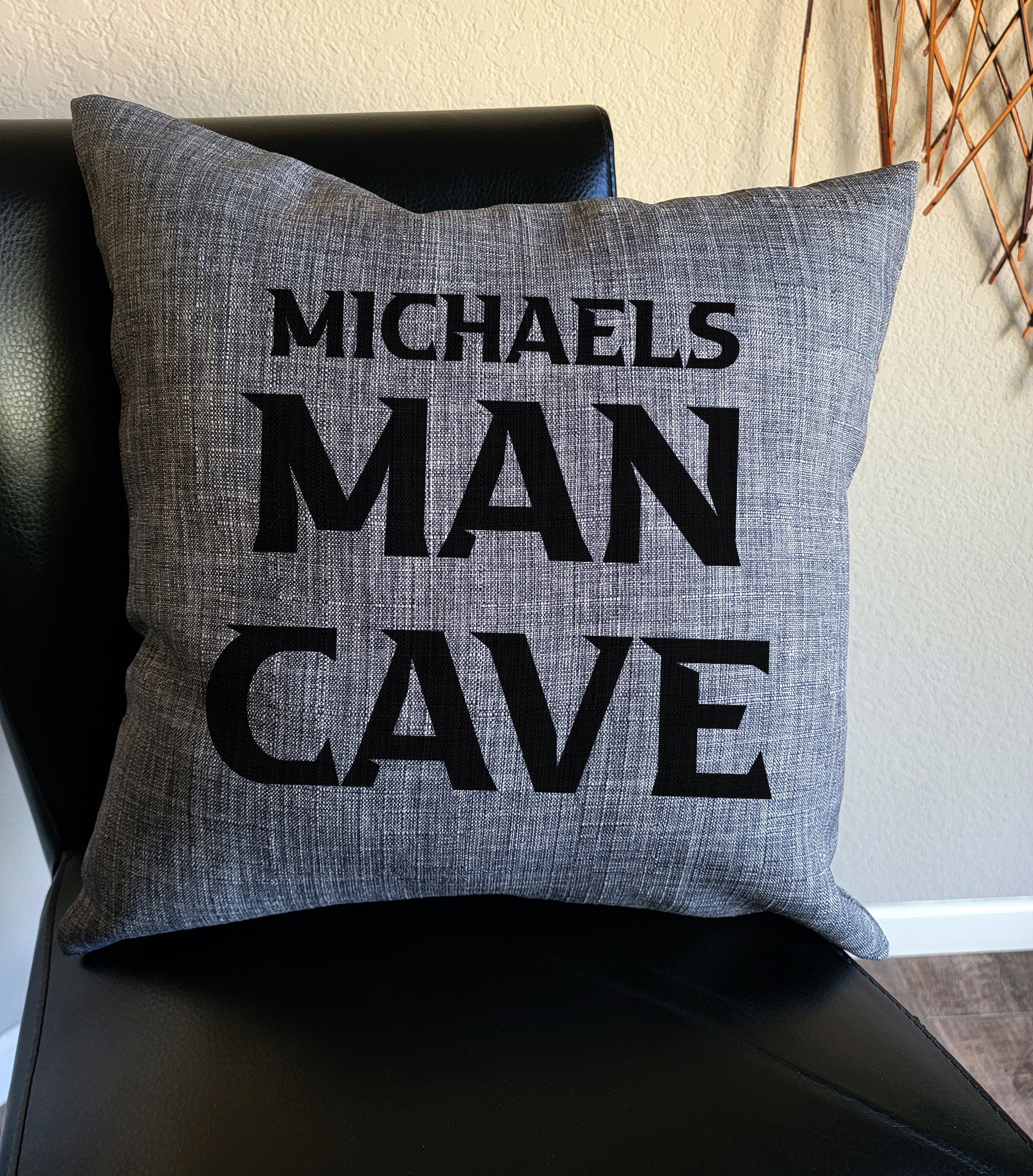 Man Cave Pillow Cover, Personalized Pillow Cover, Man Cave Decor, Guys Gift, Etsy