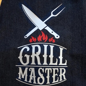 Personalized Grill Master Denim Apron, BBQ Gift for Dad or Any Pit Master