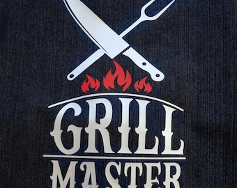 Personalized Grill Master Denim Apron, BBQ Gift for Dad or Any Pit Master