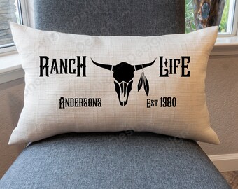 Personalized Ranch Pillow Cover: Steer Head Design, Farmhouse Decor