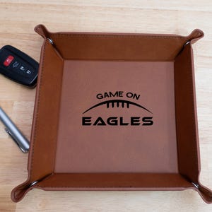 Personalized Football Catch All Tray - Leatherette Catch All - Engraved Catch All Tray - Customized Valet Tray