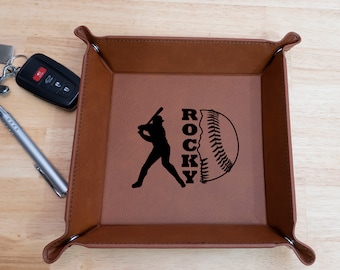 Personalized Baseball Leatherette Catch All Tray - Engraved Valet Tray