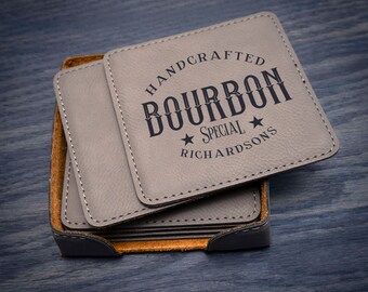 Personalized Leatherette Coaster Set: Engraved Drink Coasters, Set of 6