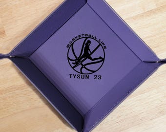 Personalized Basketball Leatherette Catch-All Tray: Engraved Valet Tray