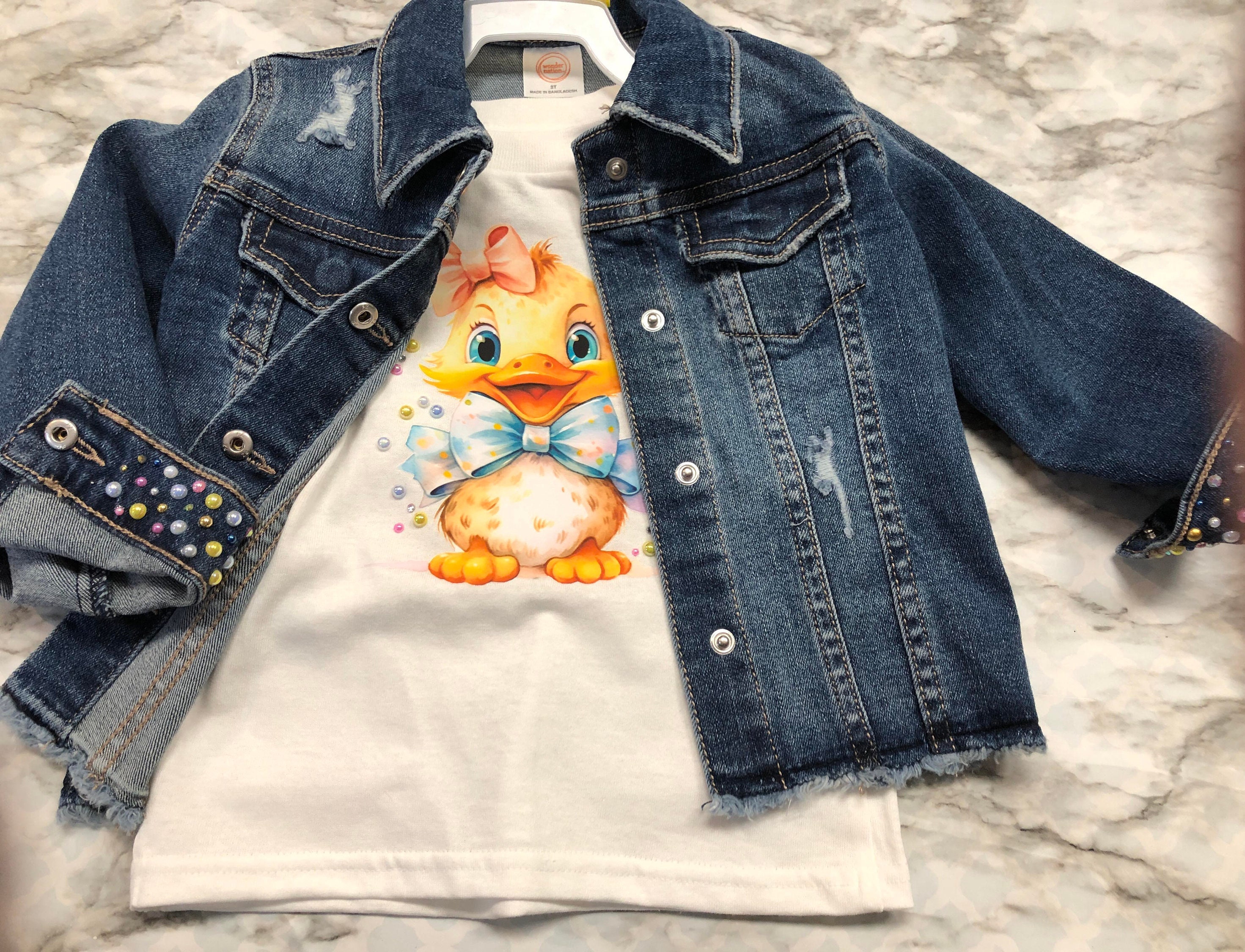 Little Girls' Colorful Hoodie Jacket, Jeans and T-Shirt Cute Girly 3-Piece Set