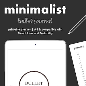Printable Minimalist Yearly, Monthly and Weekly Bullet Journal Planner, Modern Font, Full Access Planner for Goodnotes and Notability