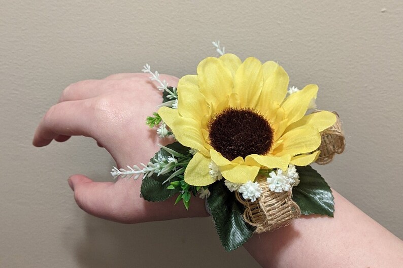 Sunflower Wrist Corsage With Burlap Artificial Flowers for Etsy