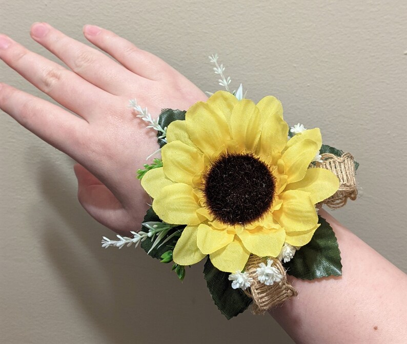 Sunflower Wrist Corsage With Burlap Artificial Flowers for Etsy
