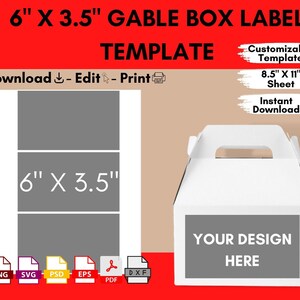 Mall för etikett för gavellåda, 15 cm x 8,5 cm, mall för tom etikett för presentask med festfavorit, Svg, Png, Psd, Dxf, Eps, Pdf, redigerbar, utskrivbar, 20 x 28 cm