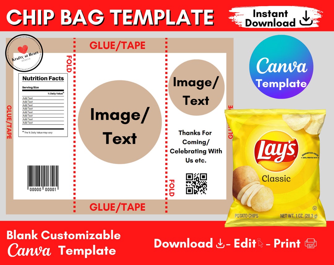 Chip Bag Template, Canva Template, Blank Party Favor Template for Adult ...