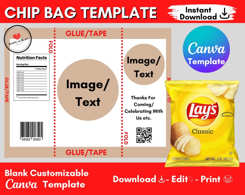 Chip Bag Template Canva Template Blank Party Favor Template - Etsy Hong ...