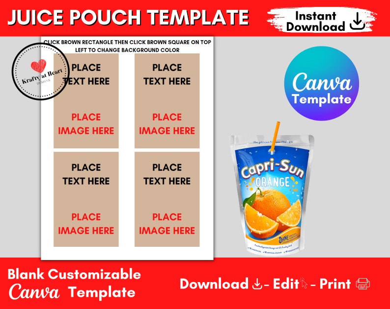Juice Pouch Label Templates, Canva Templates, Blank Party Favor