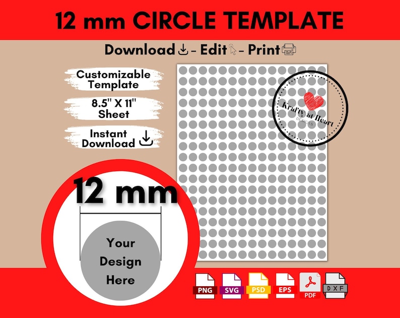 12 Mm Cabochon Template, Circle Template, Blank Round Sticker Sheet ...