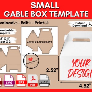 Gable Box Template Small, Box With Handle Template, Blank Party Favor Gift Box, Wedding Treat Box Svg, Png, Pdf, Editable, Printable, Canva