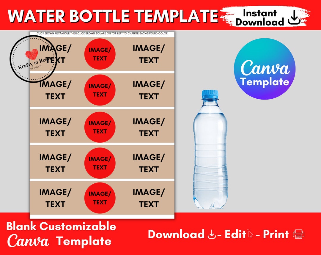 Water Bottle Label Template, Canva Template, Blank Party Favor Template
