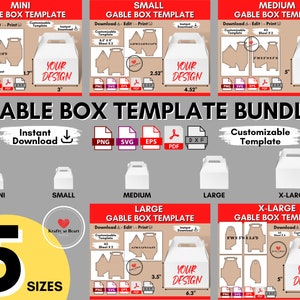 Gable Box Template Bundle, Box With Handle Template, Blank Party Favor Gift Box, Wedding Treat Box Svg, Png, Pdf, Editable, Printable, Canva
