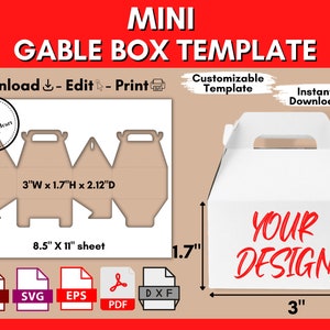 Gable Box Template Mini, Box With Handle Template, Blank Party Favor Gift Box, Wedding Treat Box Svg, Png, Pdf, Editable, Printable, Canva