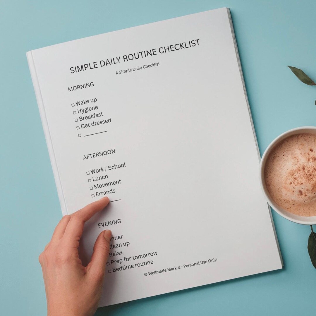 Simple Daily Routine Checklist Printable | One Page Daily Schedule PDF ...