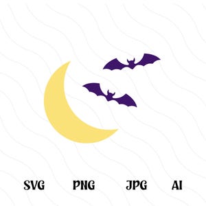 Spooky Moon Svg Png, Bat Svg Cut File, Halloween Night Sky, Flying Bats, Halloween Clipart, Spooky Svg, Halloween Svg, Silhouette