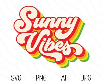 Sunny Vibes SVG, Retro Summer Vibes Svg Cut File, Good Vibes PNG, Rainbow Summertime Svg, Beach Svg, Sublimación de camisa de verano, Viaje de niñas