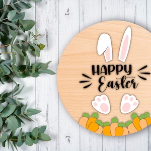 Happy Easter Door Hanger SVG | Easter Bunny Door Sign | Spring Decor SVG Design | Easter Laser Cut File | Glowforge | Cricut Cut File